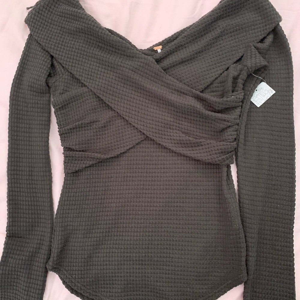 NWT Free People Waffle Knit Thermal Style Criss Cross Chest Boho Festival Top